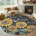 thumbnail image 1 of Sunflowers Rustic Round Rugs 5ft, Spring Summer Pastoral Flowers Black Non Slip Washable Rug Runner, Low Pile Indoor Floor Carpet Mat Bathroom Rugs for Living Room, Bedroom, Kids Room, 1 of 9