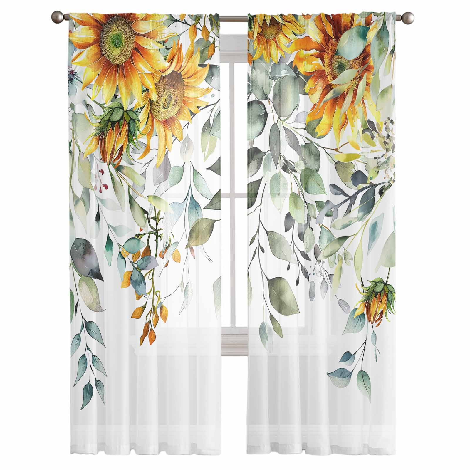 Sunflowers Semi Sheer Curtains 108 Inch Length 2 Panels Set,Eucalyptus ...