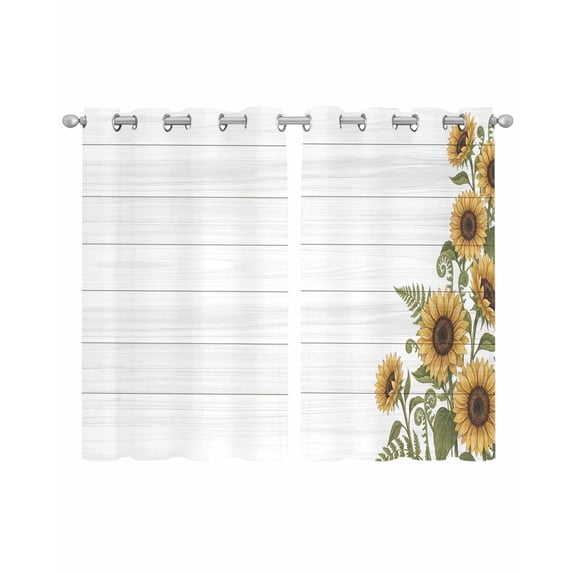 Sunflowers Sheer Curtains 45 Inch Length 2 Panels Set for Living Room/Bedroom, Wooden Summer Botanical Floral Watercolor Kitchen Curtains Grommet Semi-Sheer Curtains Window Treatments 42"x45"x2