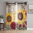 thumbnail image 1 of Sunflowers Sheer Curtains 84 Inch Length 2 Panels Set Window Treatments, Retro Flower Barn Doors Butterfly Farmhouse Brown Rod Pocket Semi Curtains for Living Room/Bedroom/Kitchen, 104"W x 84"L, 1 of 7