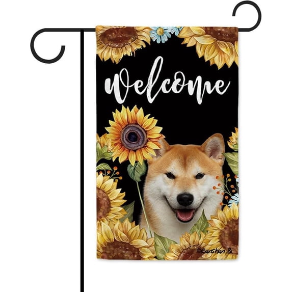 Sunflowers Shiba Inu Garden Flag Dog Floral Spring Summer Decor Flag for Outdoor Yard Double Side 12.5X18 Inch Style 1