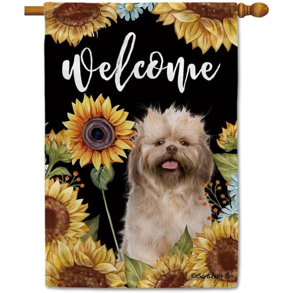 Sunflowers Shih Tzu House Flag Dog Floral Spring Summer Decor Flag for Outdoor Yard Double Side 28X40 Inch Style 5