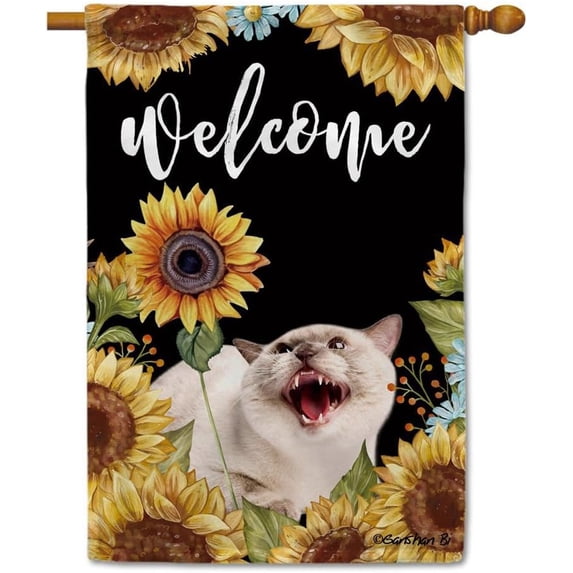 Sunflowers Siamese Cat House Flag Cat Floral Spring Summer Decor Flag for Outdoor Yard Double Side 28X40 Inch Style 1