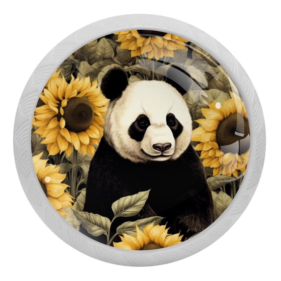 Sunflowers Silly Panda Glow in The Dark Crystal Glass Cabinet Knobs 4 Pcs Drawer Handles for Kitchen Cabinets Dresser Cupboard Wardrobe