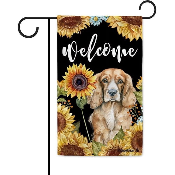 Sunflowers Spaniel Cocker Garden Flag Watercolor Dog Floral Spring Summer Decor Flag for Outdoor Yard Double Side 12.5X18 Inch Styke 2