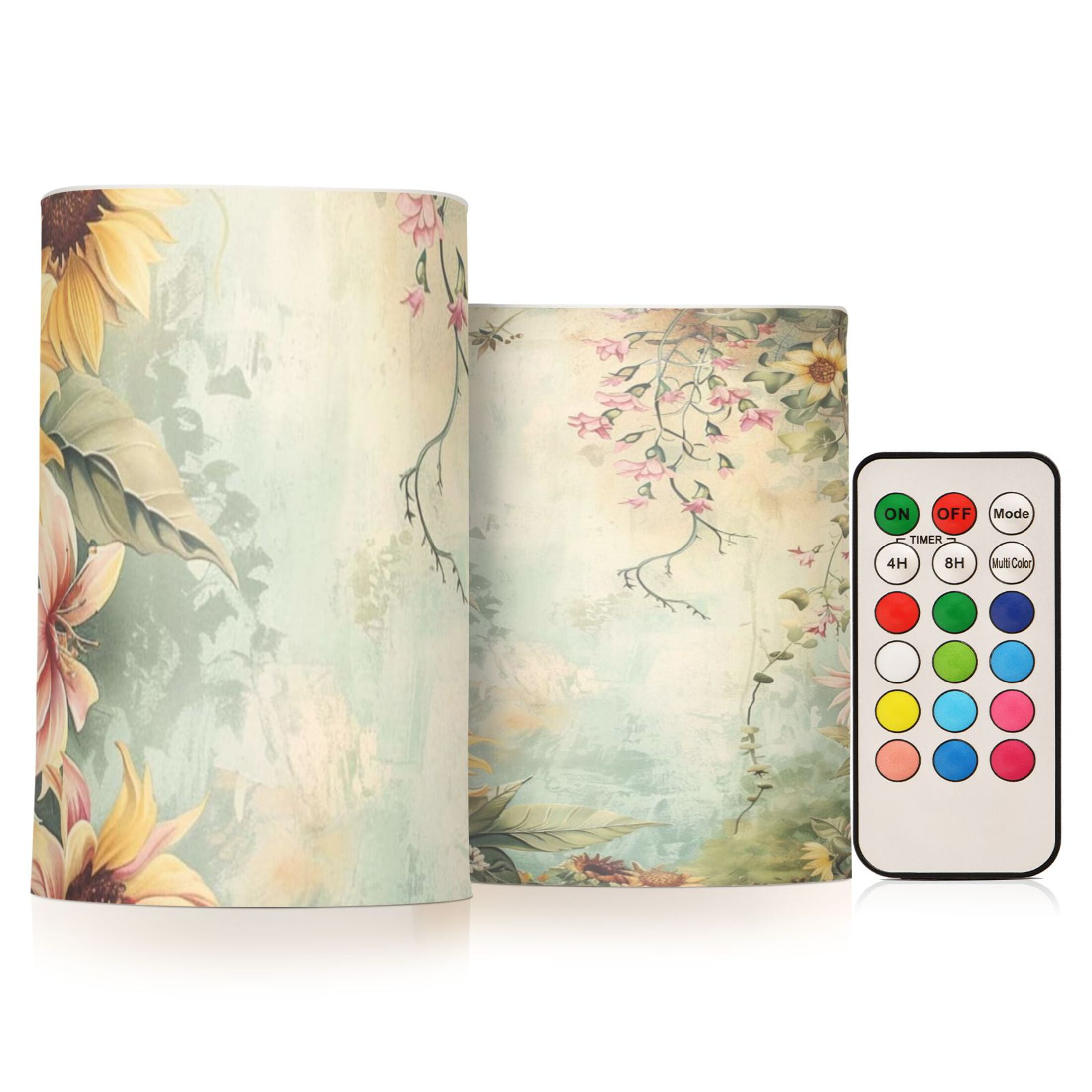 Sunflowers Spring Flickering Flameless Candles Battery Operated with Remote Timer LED Pillar Candles Set of 2