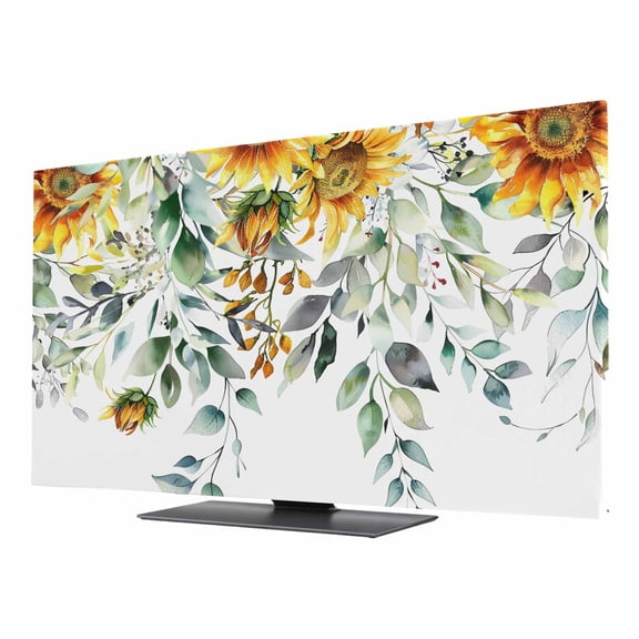 Sunflowers TV Cover for 24 Inch Screen,Stretch Fabric Dustproof TV Display Protector,Eucalyptus Leaves Spring Floral Summer Botancial Elastic Slipcover Monitor Cover for Desktop Computer 20.9"x11.8"
