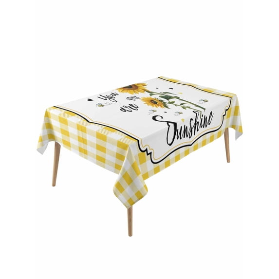 Sunflowers Table Cloth, Waterproof Tablecloth for Rectangle Tables, Yellow Floral Botanical Checkered Farmhouse Reusable Washable Fabric Table Cover for Restaurant Kitchen Dining Tables 60"x120"