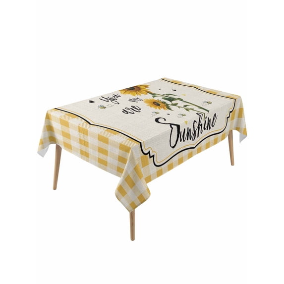 Sunflowers Table Cloth, Waterproof Tablecloth for Rectangle Tables, Yellow Floral Botanical Checkered Rustic Reusable Washable Fabric Table Cover for Restaurant Kitchen Dining Tables 54"x108"