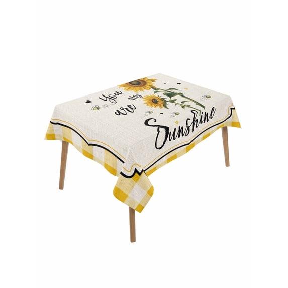 Sunflowers Table Cloth, Waterproof Tablecloth for Rectangle Tables, Yellow Floral Watercolor Botanical Checkered Rustic Reusable Washable Fabric Table Cover for Restaurant Kitchen Dining 60"x84"