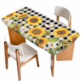 thumbnail image 1 of Sunflowers Table Cloths for 5 Foot Rectangle Tables, Yellow Flowers Butterfly Farmhouse Black Plaid Patio Waterproof Elastic Fitted Tablecloths, Washable Rectangular Table Cover for Camping, 1 of 8