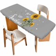 thumbnail image 1 of Sunflowers Table Cloths for 8 Foot Rectangle Tables, Spring Summer Bees Yellow Floral Grey Patio Waterproof Elastic Fitted Tablecloths, Washable Rectangular Table Cover for Camping, 1 of 8