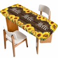 thumbnail image 1 of Sunflowers Table Cloths for 8 Foot Rectangle Tables, Yellow Summer Botanical Elegant Flowers Wooden Patio Waterproof Elastic Fitted Tablecloths, Washable Rectangular Table Cover for Camping, 1 of 8