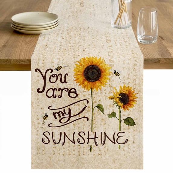 Sunflowers Table Runner 120 Inches Long Farmhouse Dress Scarves, Vintage Bee You Are My Sunshine Beige Dining Tablerunner for Coffee Table/Kitchen Island/Party Décor, 13" x 120"