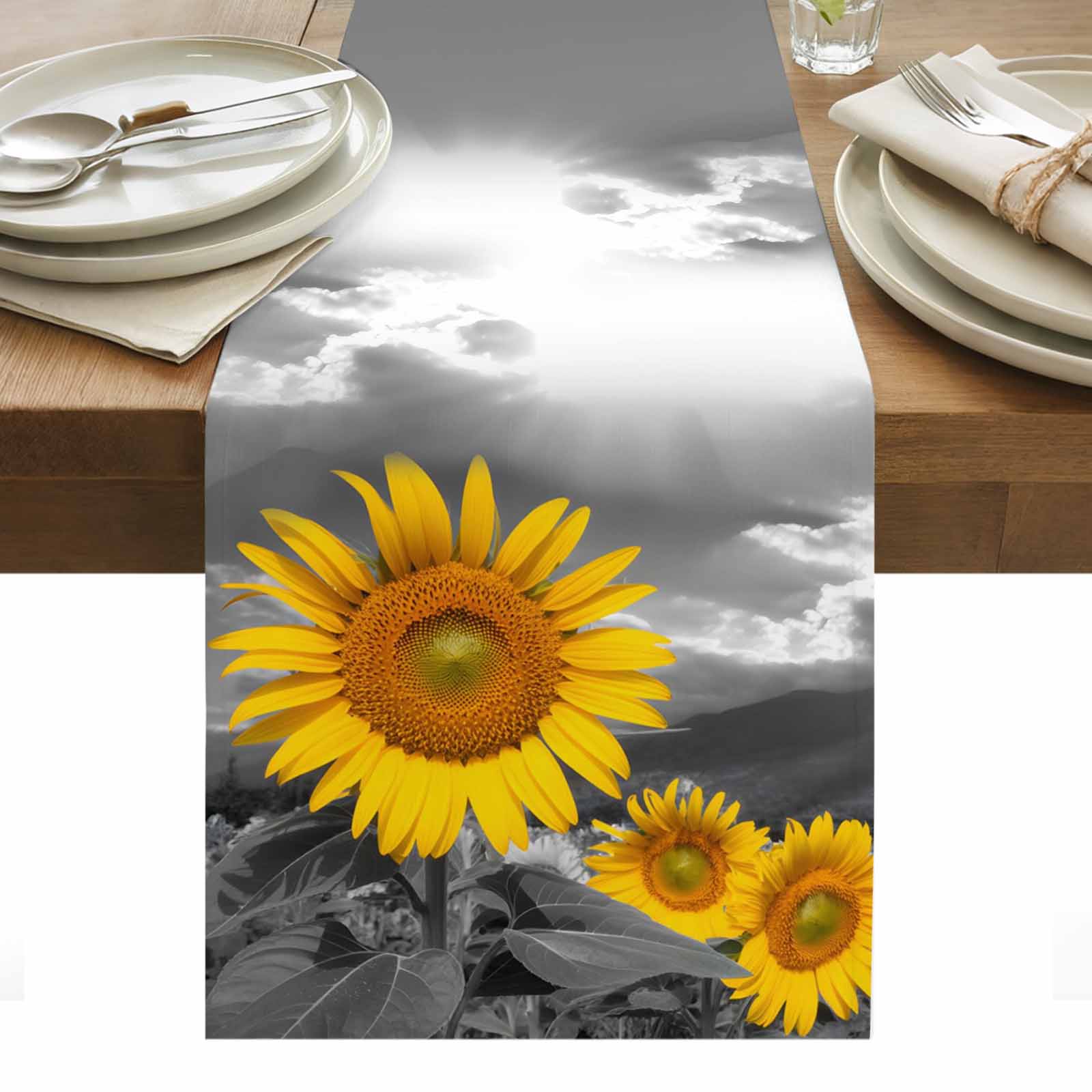 Sunflowers Table Runner - 70 Inch Long, Kitchen Dining Table Runner ...