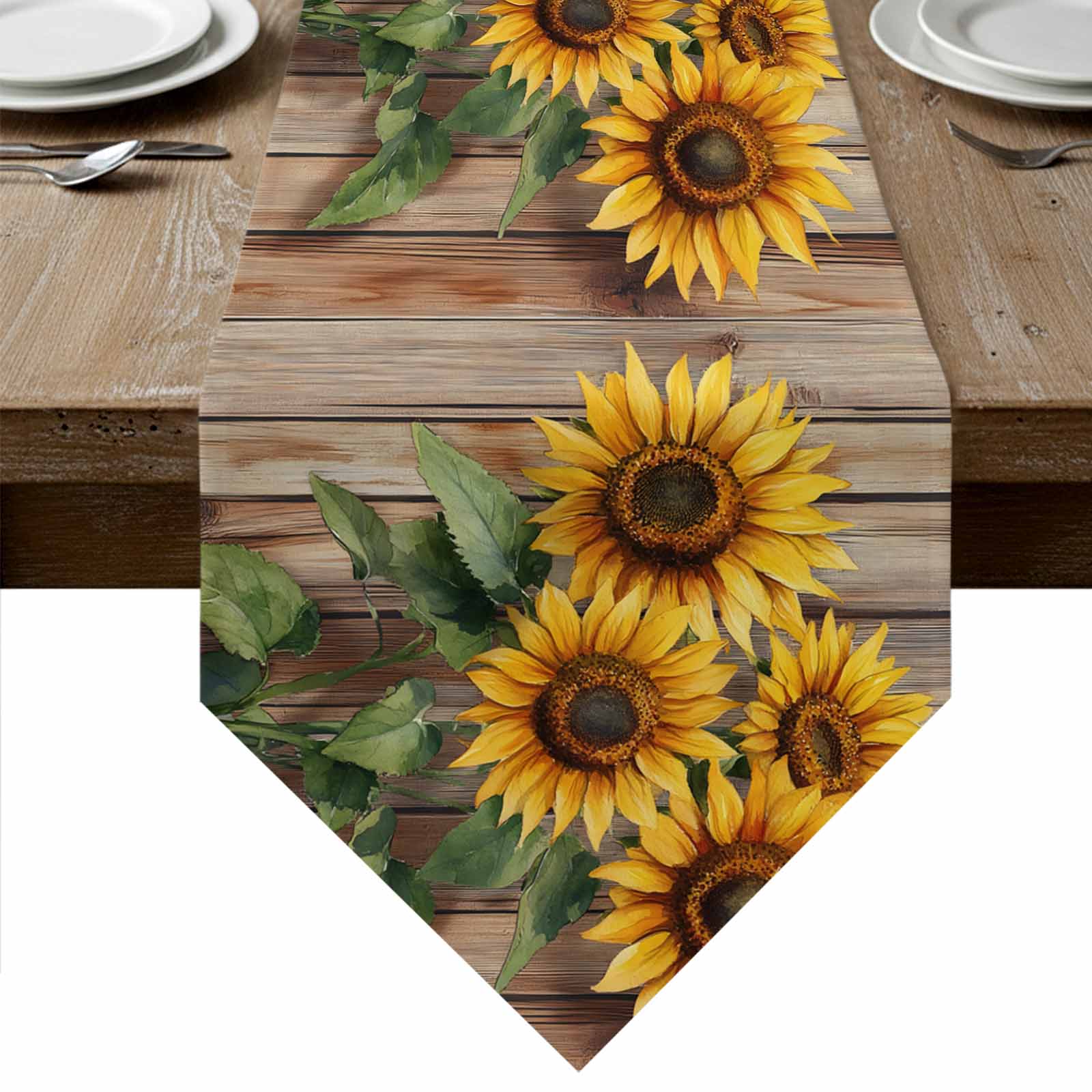 June Table Runner Sunflowers Table Runner Linen Burlap Table Runner 108 Inches Long ...
