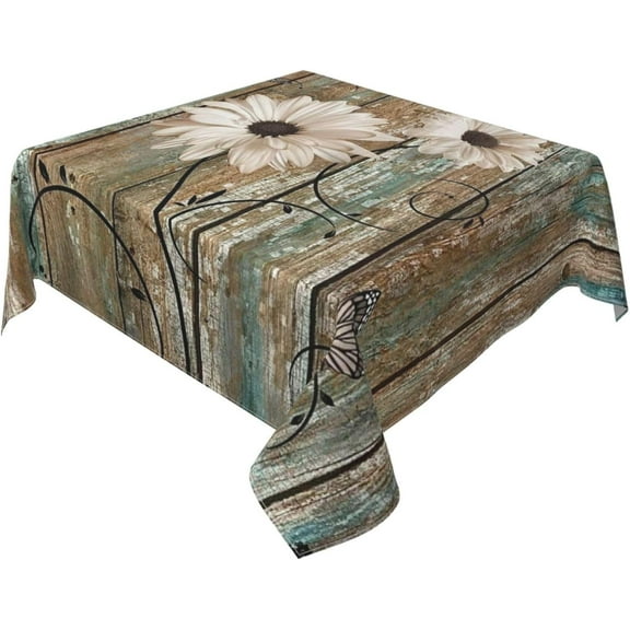 Sunflowers Tablecloth 52x52 Inch Square, Vintage Rustic Daisy on Wooden Board Table Cloth Farmhouse Spring Summer Decorations Floral Table Cover for Party Picnic Kitchen Dinner Decor Outdoor