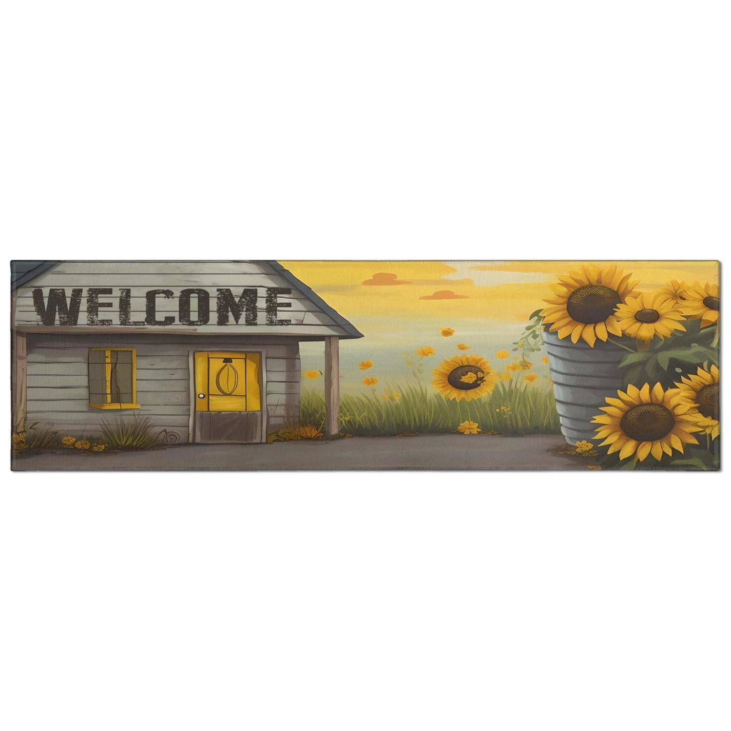 Sunflowers Theme Farmhouse Vintage Kitchen Rug 3 Piece Cushioned and ...