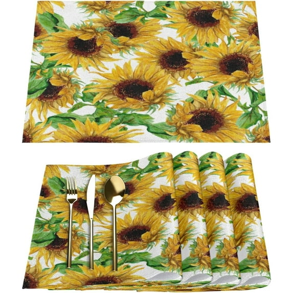 Sunflowers Theme Placemats Set of 6 Rectangle Table Mats Washable Heat-Resistant Place Mat for Kitchen Dining Table Decor Indoor Outdoor
