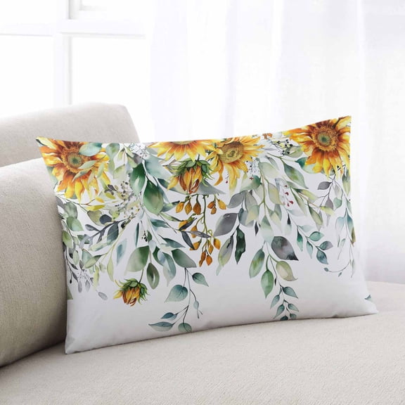 Sunflowers Throw Pillow Covers, Eucalyptus Leaves Spring Floral Summer Botancial Soft Breathable Pillow Cases with Zipper for Sleeping, Small Pillowcases for Couch Bed Sofa Chair 16x24 Inches