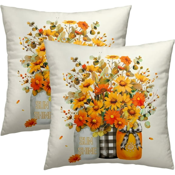 Sunflowers Throw Pillow Covers Set of 2 18x18 Inch Summer Nature Flowers Vase Decor Seasonal Farmhouse Pillowcase for Living Room Sofa Outdoor Bedroom Add Vibrant Floral Charm to Any Space