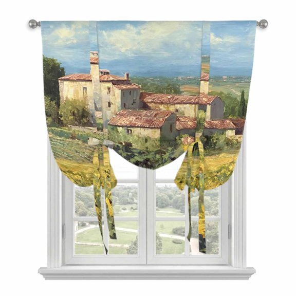 Sunflowers Tie Up Curtains for Window, Thermal Insulated Balloon Shade Adjustable Rod Pocket Curtains Valance Panels for Kitchen Bathroom Cafe 42 x 54 Farmhouse Country Oil Painting Cabins Yellow
