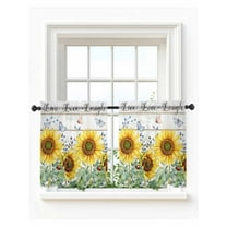 Sunflowers Tier Curtains 36 Inch Length,Sheer Curtains for Bedroom Living Room,Summer Botanical Floral Butterfly Wooden Rod Pocket Voile Drapes Kitchen Curtains Small Half Window 27.5"x36" 2 Panels