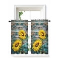 thumbnail image 1 of Sunflowers Tier Curtains 45 Inch Length,Sheer Curtains for Bedroom Living Room Window Farmhouse Retro Botanical Floral Wooden Grain Voile Drapes Kitchen Curtains Small Half Window 27.5"x45" 2 Panels, 1 of 7