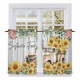 thumbnail image 1 of Sunflowers Trucks Kitchen Curtains 54 Inch Length, Spring Farmhouse Eucalyptus Gray Wooden Tiers Curtains for Bathroom Bedroom Cafe, Light Filtering Small Window Treatment Drapes 2 Panels 42"Wx54"L, 1 of 8