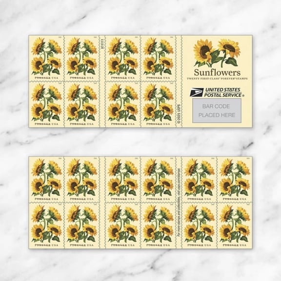 Sunflowers USPS Forever Postage Stamp 5 Books of 20 US First Class Mail Flowers Wedding Announcement Celebrate Garden (100 Stamps)