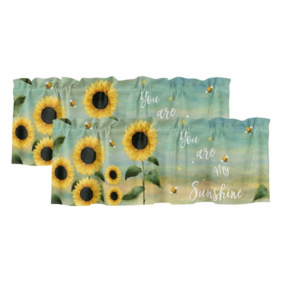 Sunflowers Valances for Windows, Decorative Rod Pocket Window Valance Curtains, Botanical Ombre Flowers You Are My Sunshine Short Curtain Drapes for Kitchen/Living Room, 2 Panels, 42" W x 12" L