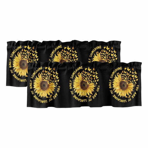 Sunflowers Valances for Windows, Decorative Rod Pocket Window Valance Curtains, Yellow Butterfly Farmhouse You Are My Sunshine Short Curtain Drapes for Kitchen/Living Room, 2 Panels, 42" W x 12" L