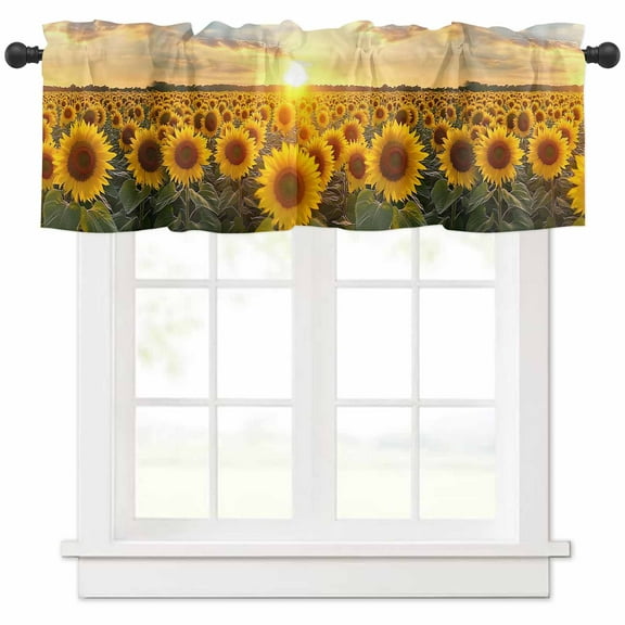 Sunflowers Valances for Windows Farmhouse Kitchen Curtains Valances Rod Pocket Valance Curtains for Kitchen Windows Farmhouse Natural Botanical Sunset Scenery Window Valances for Bathroom 60"x18"