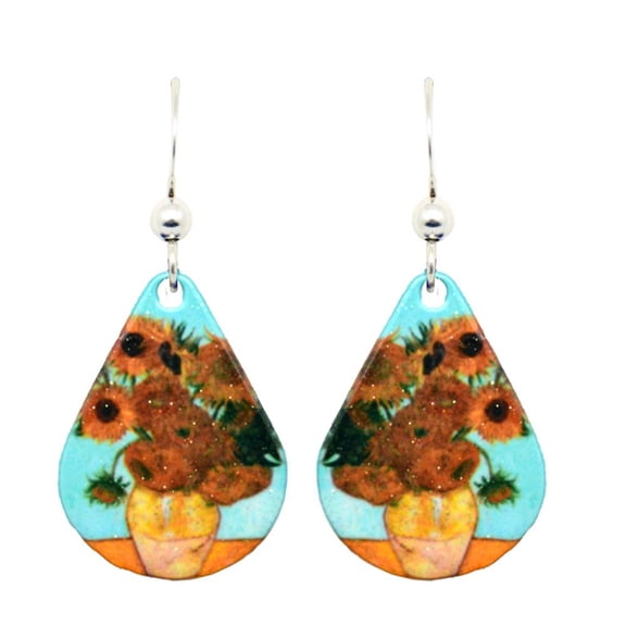 Sunflowers Van Gogh Earrings by d'ears #1750 Non-Tarnish Sterling Silver French Hook Ear Wire