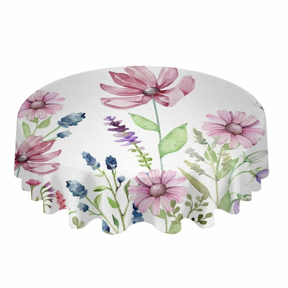 Sunflowers Vintage Newspaper Round Tablecloths for Dining Table Waterproof Table Cover for Kitchen Living Room