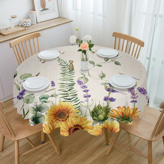 Sunflowers Vintage Newspaper Round Waterproof Tablecloth Home Decorative Table Cover Party Wedding Dining Room Table Cloth
