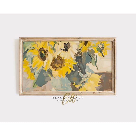 Sunflowers Wall Art, Country Flowers, Rustic Yellow Teal Still Life ...
