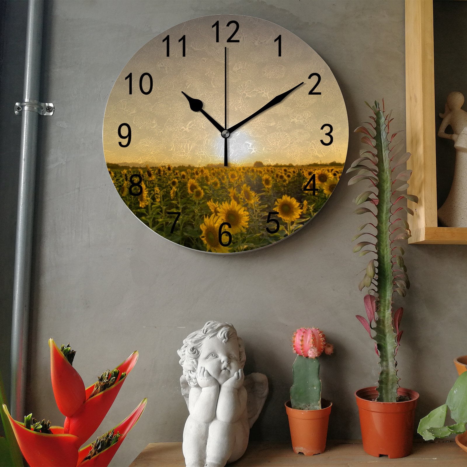 Sunflowers Wall Clock, 10 Inch Silent Non Ticking Wall Clocks Battery ...