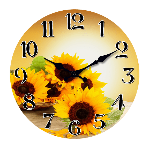 Sunflowers Wooden Wall Clock Battery Operated 12 Inch Silent clock