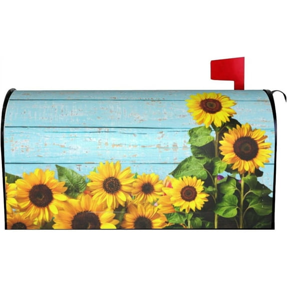 Sunflowers Waterproof Mail Cover Magnetic Mailbox Wraps Post Letter Box Cover for Garden Home Decor 21x18 in