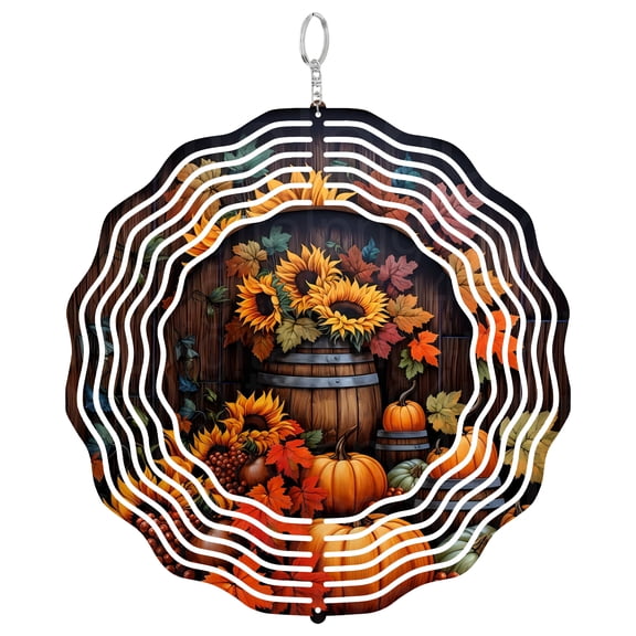 Sunflowers Whiskey Barrel 3D Wind Spinner Kinetic Hanging Garden Decor Stainless Steel