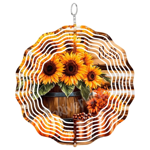 Sunflowers Wind Spinner Metal Outdoor Decor Rustic Farmhouse Yellow Orange Brown