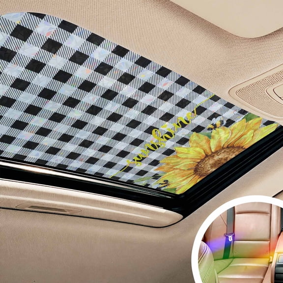 Sunflowers Window Privacy Film Rainbow Static Cling Stain Glass Window Film for Glass Door, Decorative Sunroof Decal Sticker for Car Bathroom 17.7"x39.3" Black White Check Sunshine Buffalo Bee