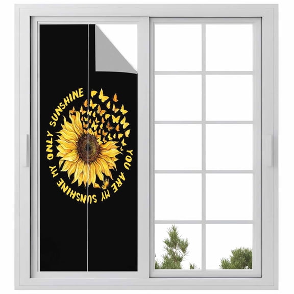 Sunflowers Window Privacy Film, Yellow Butterfly Farmhouse You Are My Sunshine Static Cling UV Sun Blocking Heat Control Window Tint Day and Night, Non-Adhesive One Way Privacy Cover 23.6''x59''