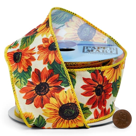 VoraLuxeCo Sunflowers Wired Ribbon 2.5" x 10 Yards