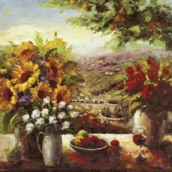 Sunflowers With Fruit And Wine I Canvas Art - Hong (24 x 24)