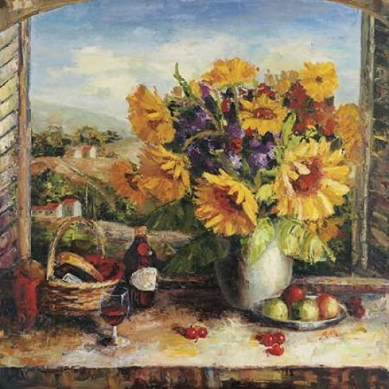 Sunflowers With Fruit And Wine II Canvas Art - Hong (24 x 24)