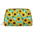 thumbnail image 1 of Sunflowers With Green Leaves Makeup Bag, Large Capacity Travel Cosmetic Bag for Women Girls- Travel Toiletry Bag Leather Portable Waterproof Makeup Case Organizer with Handle, 1 of 4