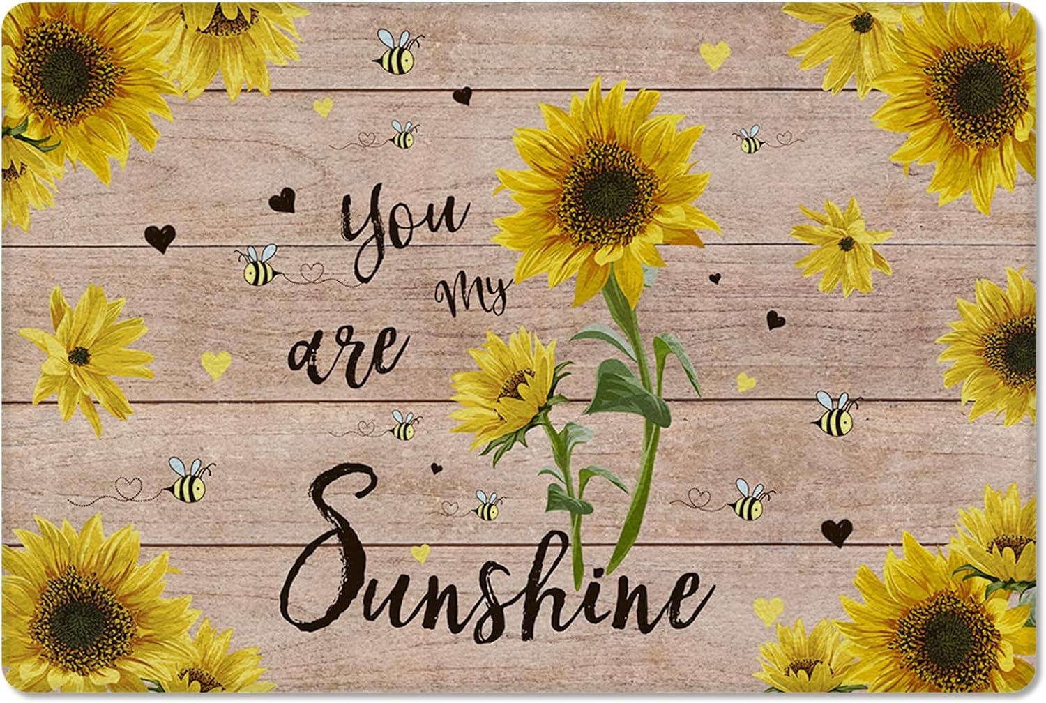 Sunflowers Wood Grain Doormat, YOU ARE MY SUNSHINE Yellow Sunflowers