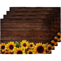 Sunflowers Wooden Placemats Set of 6 Fabric Placemats 12x18 Inch Square Placemat for Kitchen Table Heat Resistant, Easy to Clean Table Placemats